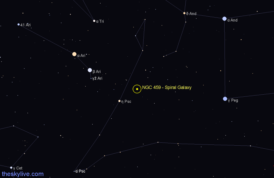 Finder chart NGC 459 - Spiral Galaxy in Pisces star