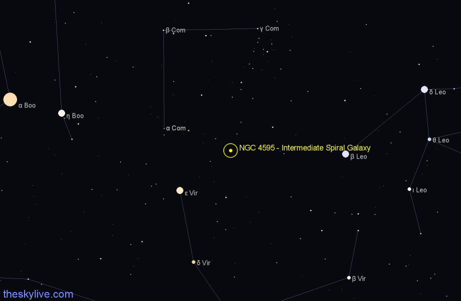 Finder chart NGC 4595 - Intermediate Spiral Galaxy in Coma Berenices star