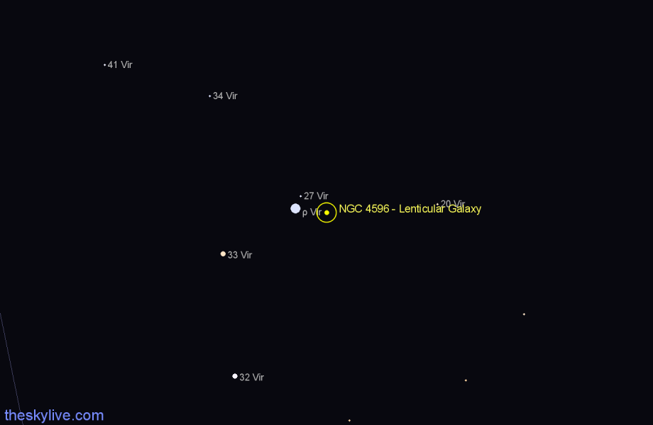 Finder chart NGC 4596 - Lenticular Galaxy in Virgo star