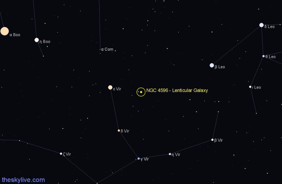 Finder chart NGC 4596 - Lenticular Galaxy in Virgo star