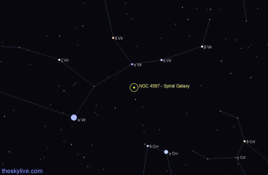 Finder chart NGC 4597 - Spiral Galaxy in Virgo star