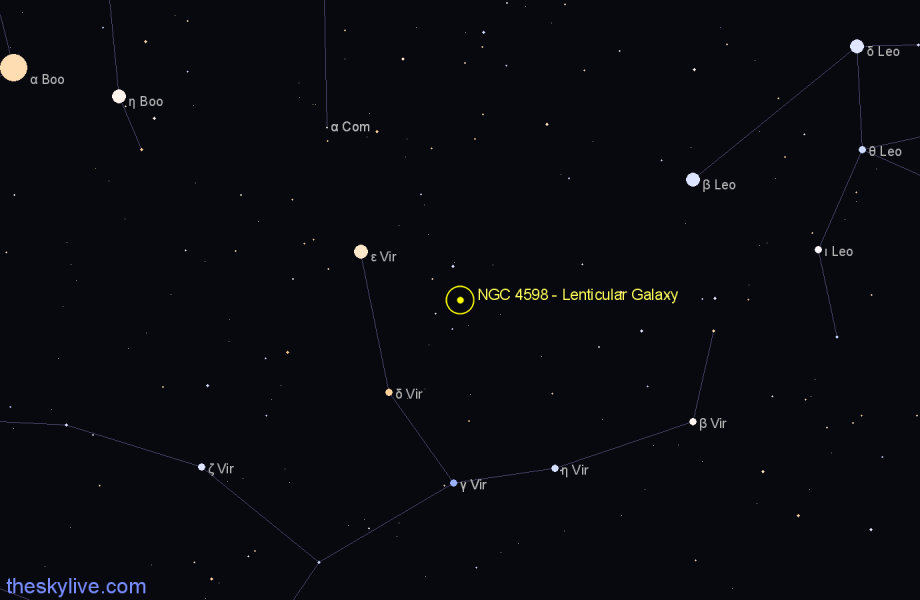 Finder chart NGC 4598 - Lenticular Galaxy in Virgo star