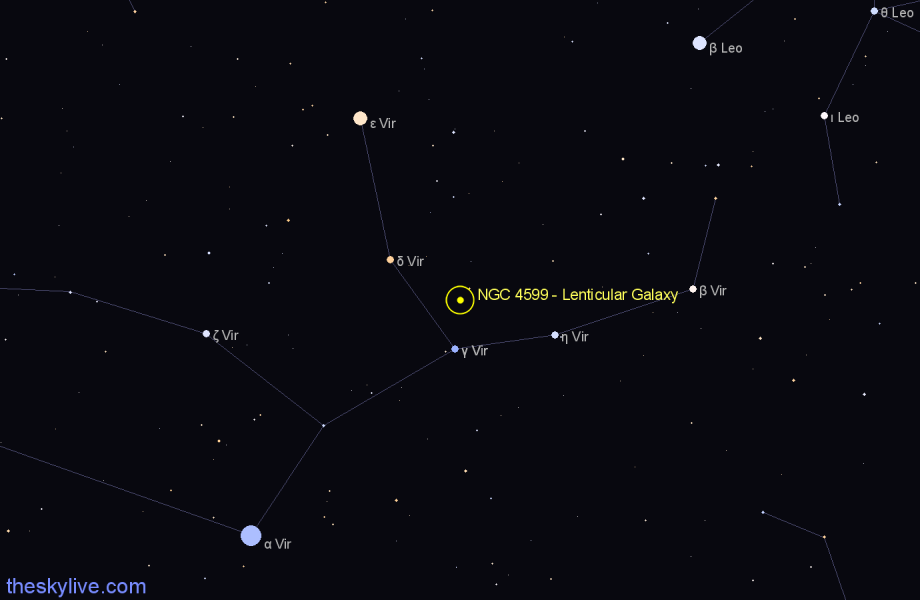 Finder chart NGC 4599 - Lenticular Galaxy in Virgo star