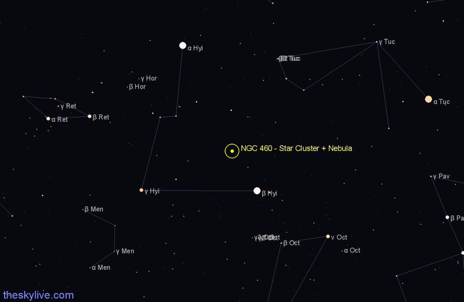 Finder chart NGC 460 - Star Cluster + Nebula in Tucana star