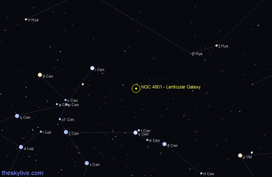 Finder chart NGC 4601 - Lenticular Galaxy in Centaurus star
