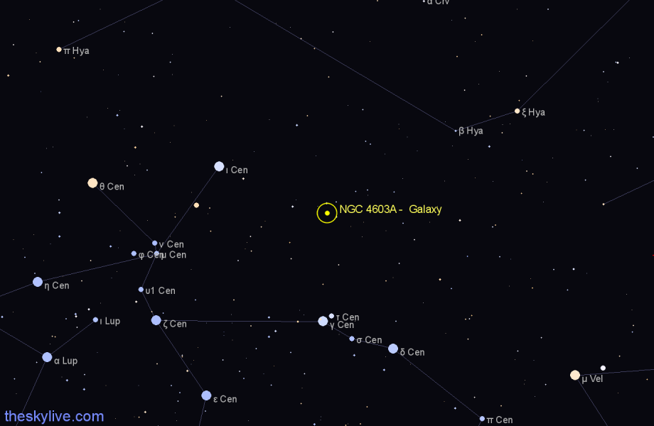 Finder chart NGC 4603A -  Galaxy in Centaurus star