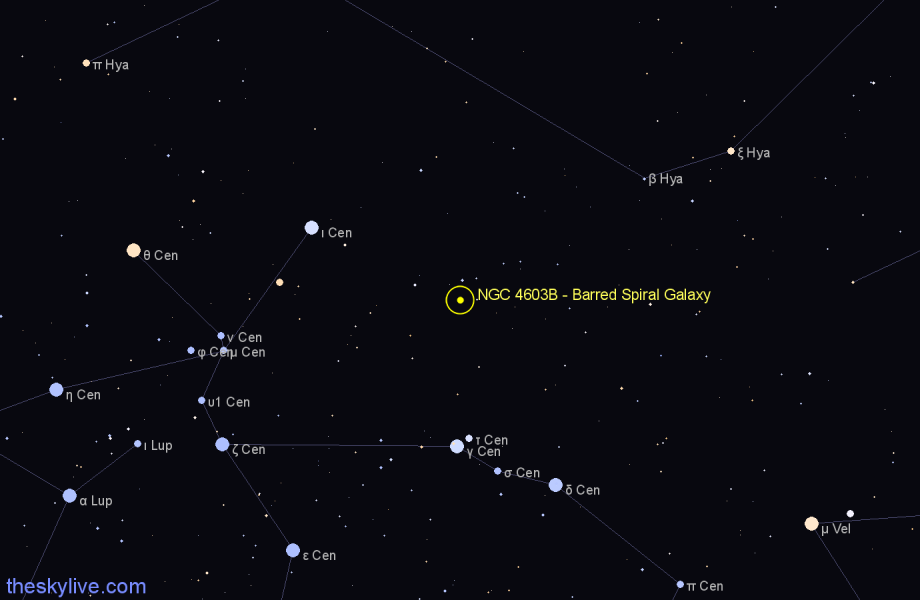 Finder chart NGC 4603B - Barred Spiral Galaxy in Centaurus star