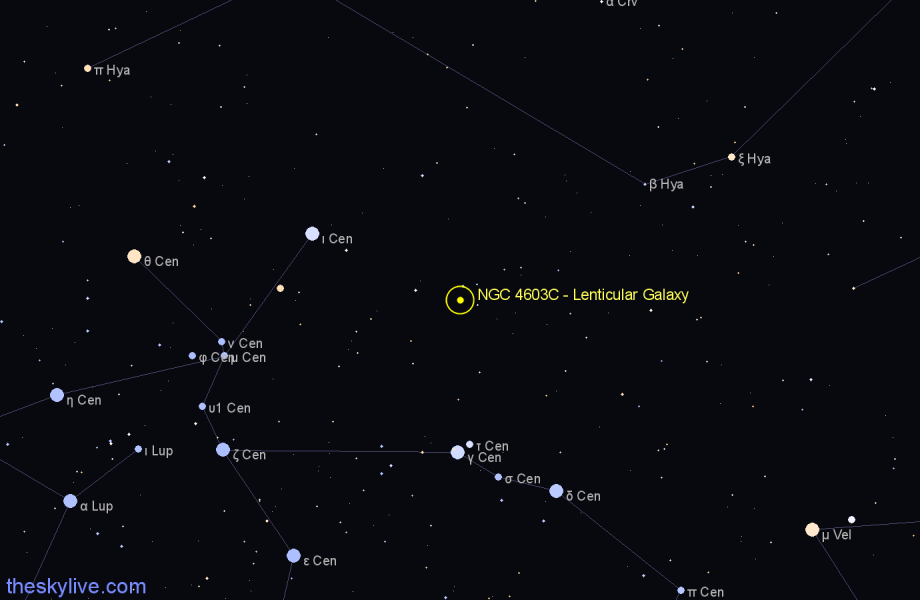 Finder chart NGC 4603C - Lenticular Galaxy in Centaurus star