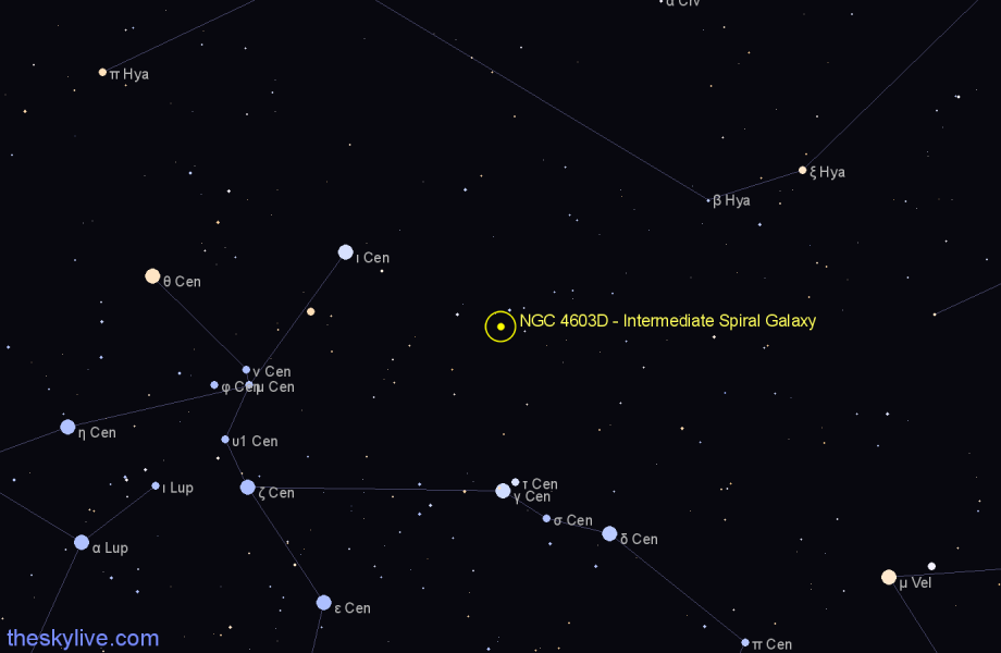 Finder chart NGC 4603D - Intermediate Spiral Galaxy in Centaurus star