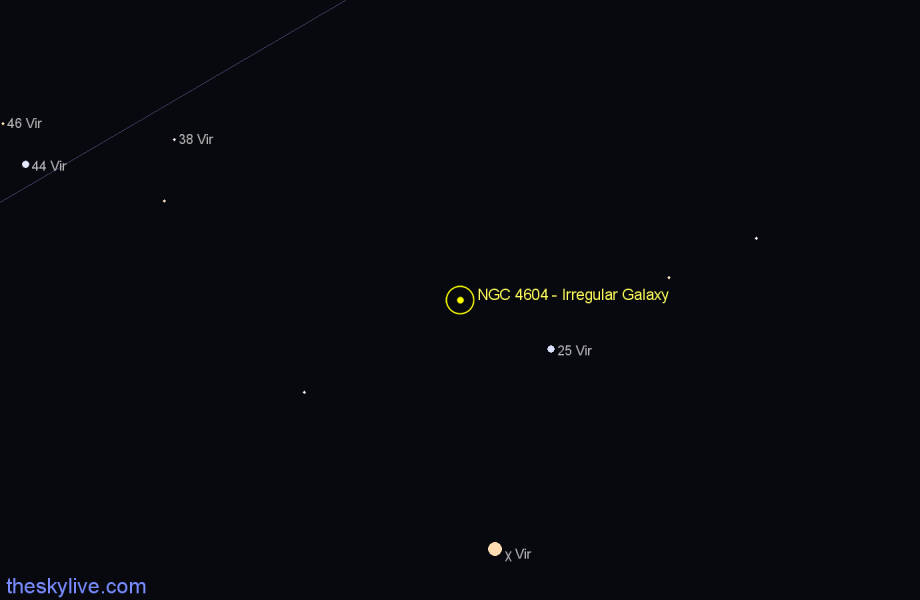 Finder chart NGC 4604 - Irregular Galaxy in Virgo star