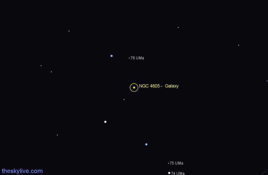 Finder chart NGC 4605 -  Galaxy in Ursa Major star