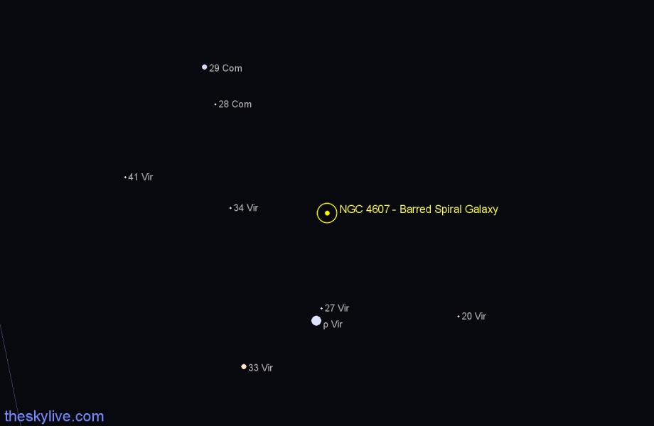 Finder chart NGC 4607 - Barred Spiral Galaxy in Virgo star