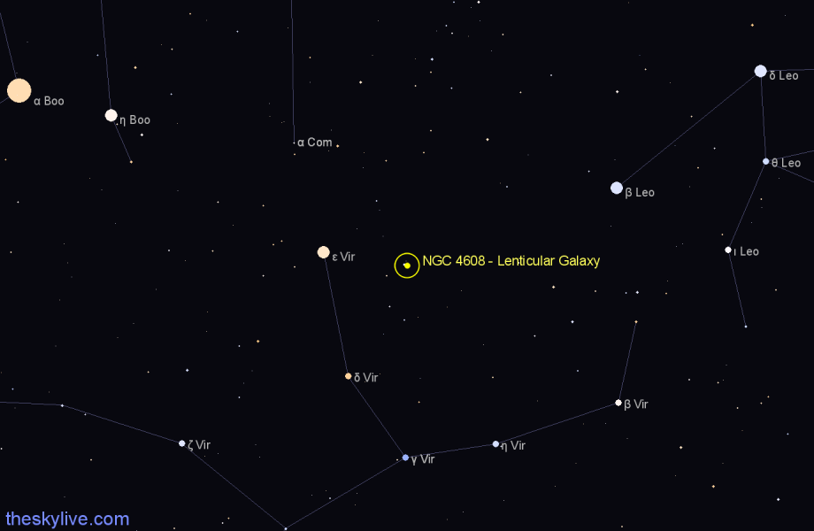 Finder chart NGC 4608 - Lenticular Galaxy in Virgo star