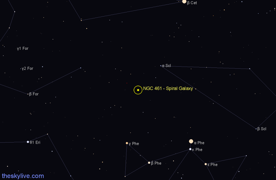 Finder chart NGC 461 - Spiral Galaxy in Sculptor star