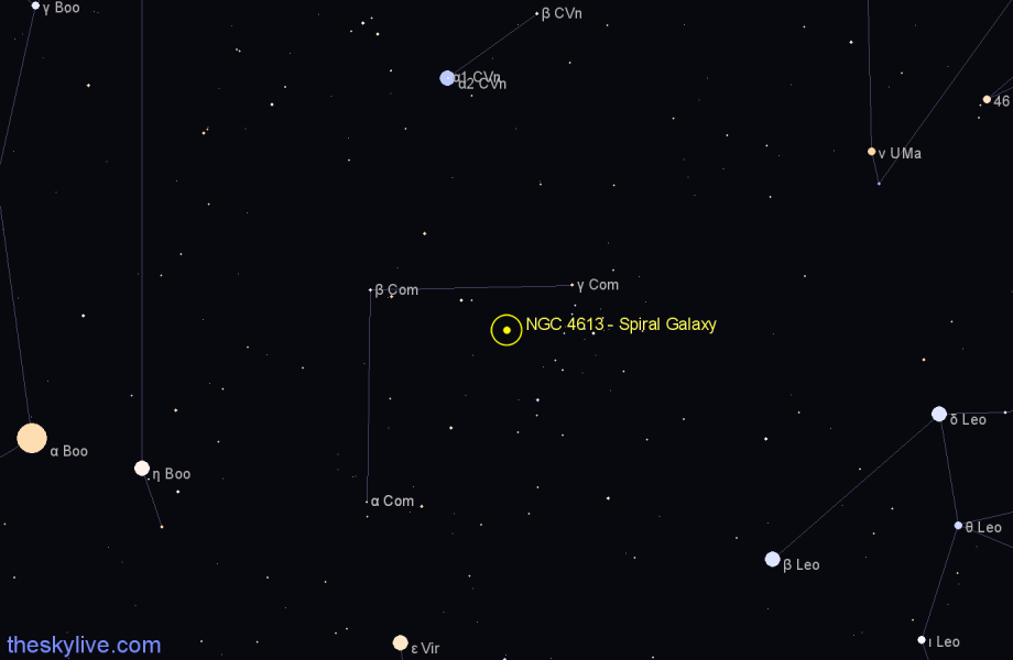 Finder chart NGC 4613 - Spiral Galaxy in Coma Berenices star