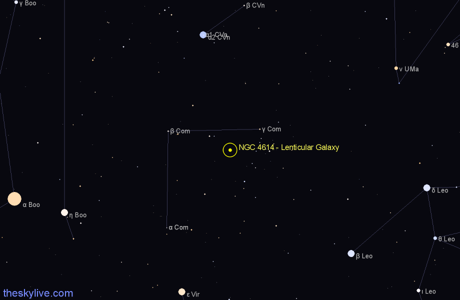 Finder chart NGC 4614 - Lenticular Galaxy in Coma Berenices star