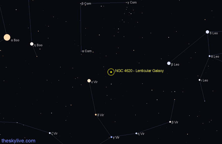 Finder chart NGC 4620 - Lenticular Galaxy in Virgo star