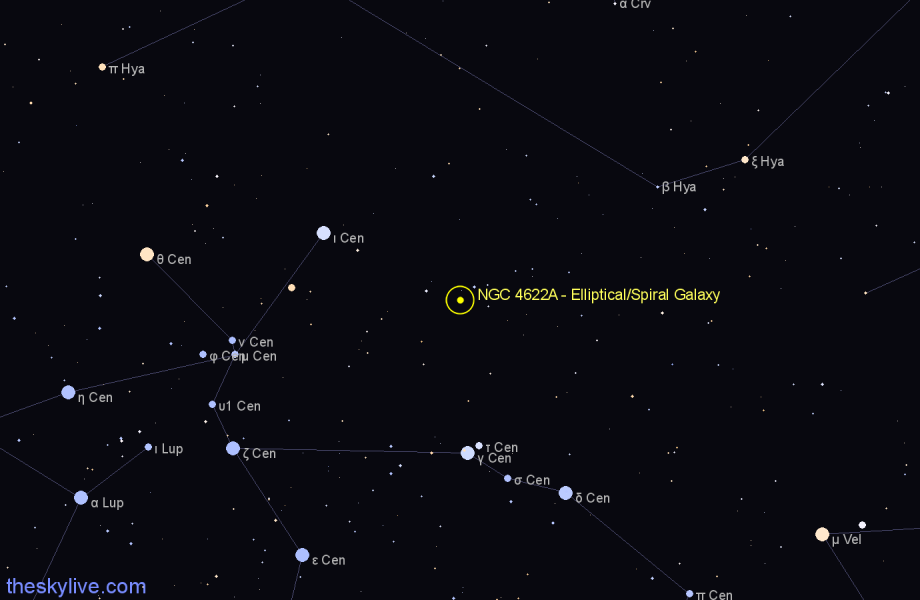 Finder chart NGC 4622A - Elliptical/Spiral Galaxy in Centaurus star