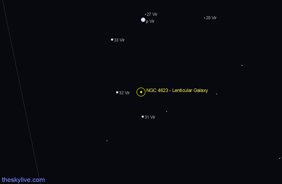 Finder chart NGC 4623 - Lenticular Galaxy in Virgo star