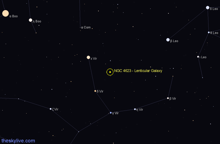 Finder chart NGC 4623 - Lenticular Galaxy in Virgo star