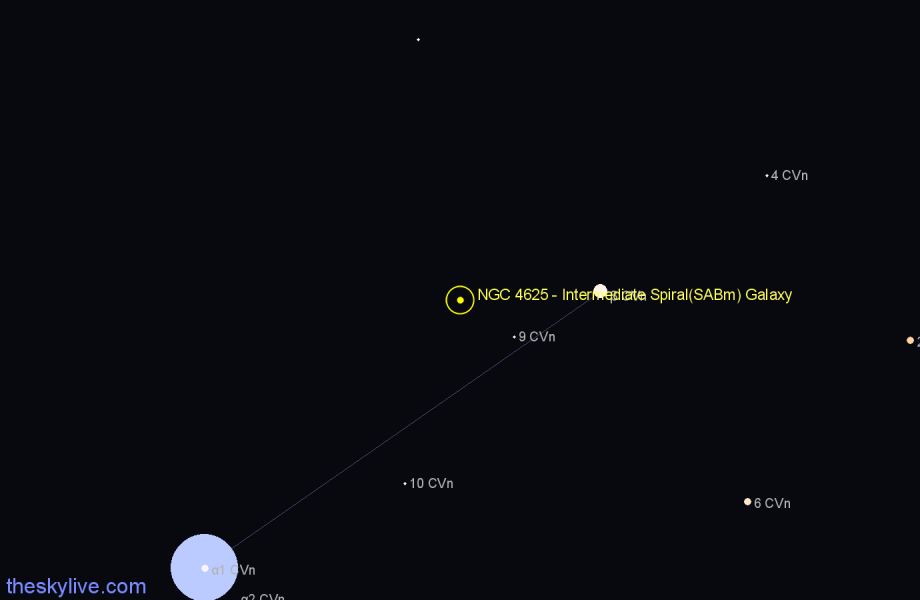 Finder chart NGC 4625 - Intermediate Spiral(SABm) Galaxy in Canes Venatici star
