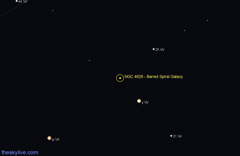 Finder chart NGC 4626 - Barred Spiral Galaxy in Virgo star