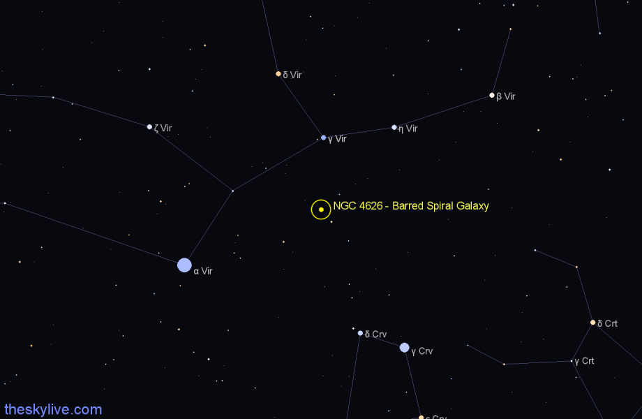 Finder chart NGC 4626 - Barred Spiral Galaxy in Virgo star