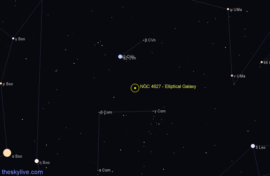 Finder chart NGC 4627 - Elliptical Galaxy in Canes Venatici star