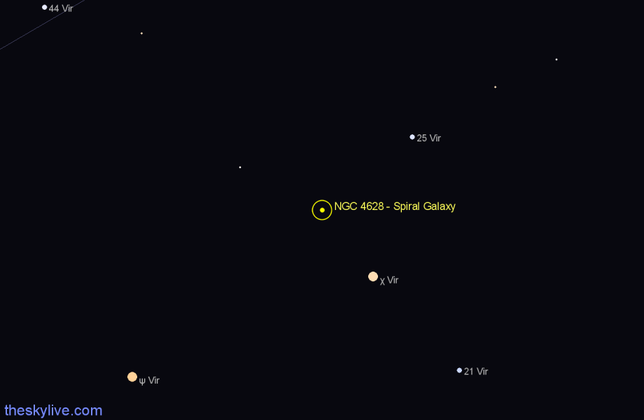 Finder chart NGC 4628 - Spiral Galaxy in Virgo star