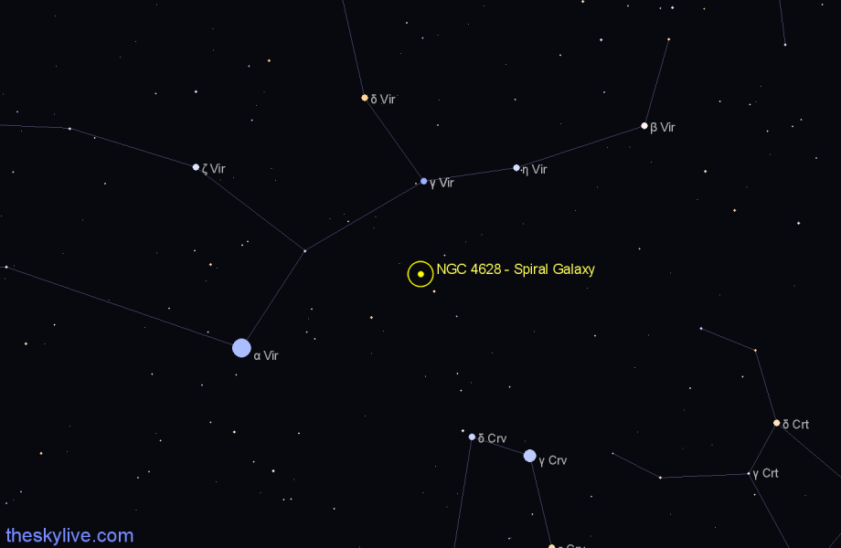 Finder chart NGC 4628 - Spiral Galaxy in Virgo star