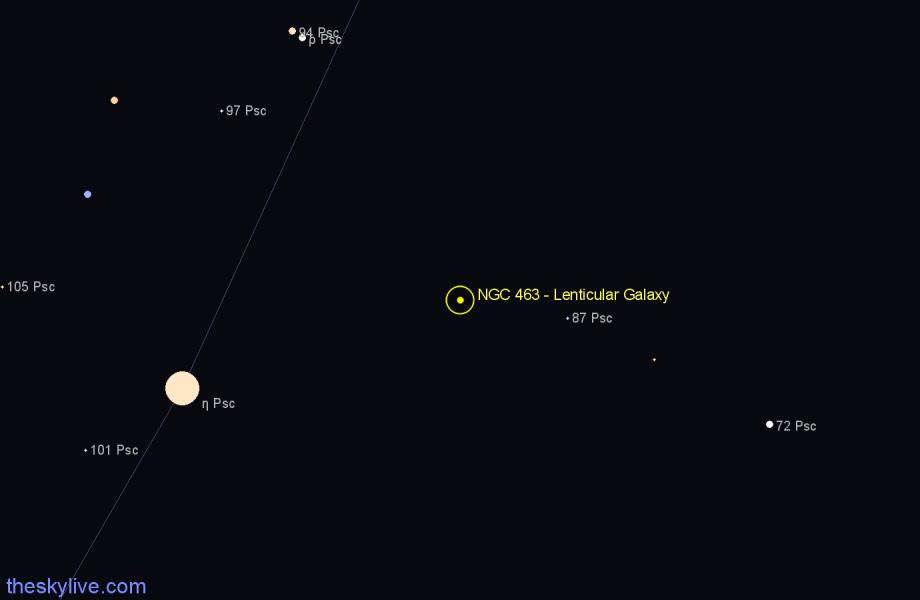 Finder chart NGC 463 - Lenticular Galaxy in Pisces star