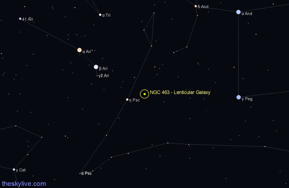 Finder chart NGC 463 - Lenticular Galaxy in Pisces star