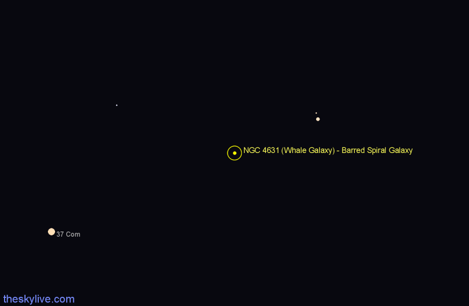 Finder chart NGC 4631 (Whale Galaxy) - Barred Spiral Galaxy in Canes Venatici star