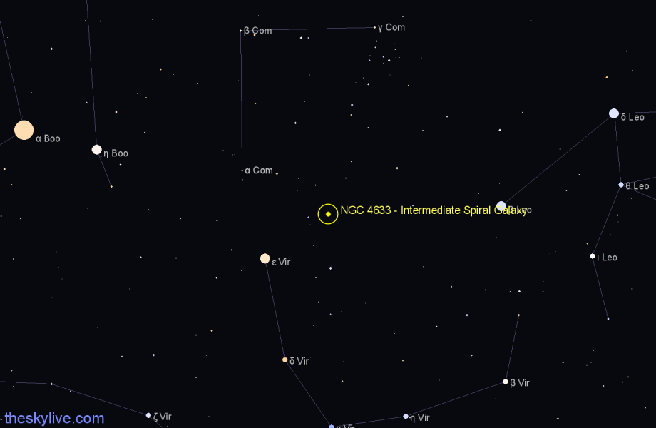 Finder chart NGC 4633 - Intermediate Spiral Galaxy in Coma Berenices star