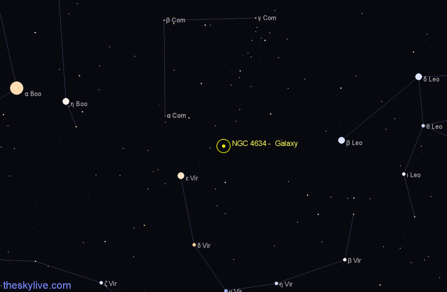 Finder chart NGC 4634 -  Galaxy in Coma Berenices star