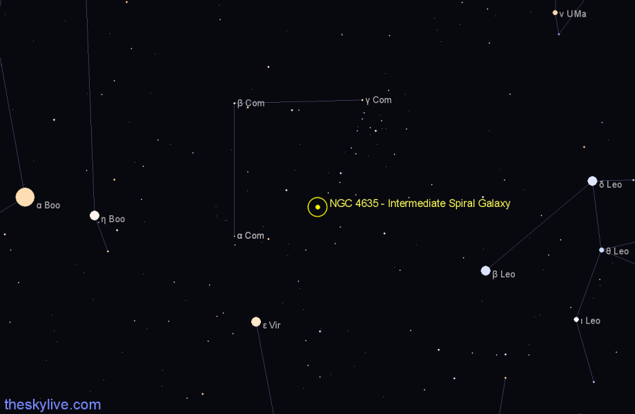 Finder chart NGC 4635 - Intermediate Spiral Galaxy in Coma Berenices star