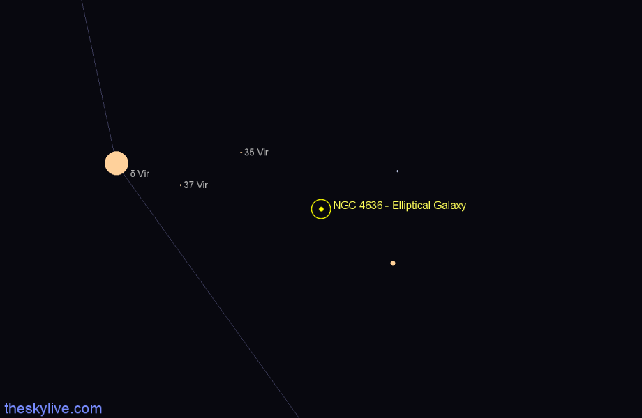 Finder chart NGC 4636 - Elliptical Galaxy in Virgo star