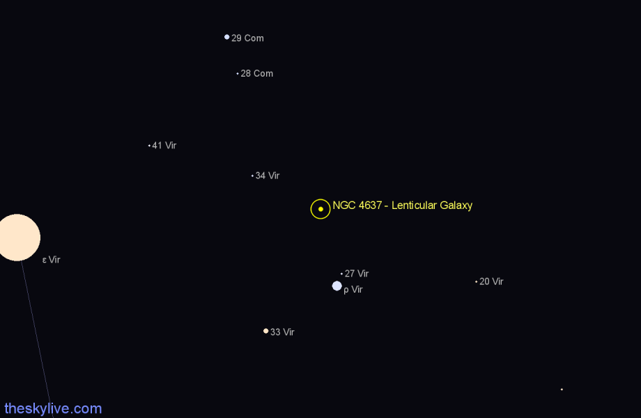 Finder chart NGC 4637 - Lenticular Galaxy in Virgo star