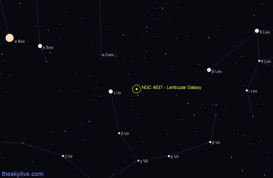 Finder chart NGC 4637 - Lenticular Galaxy in Virgo star