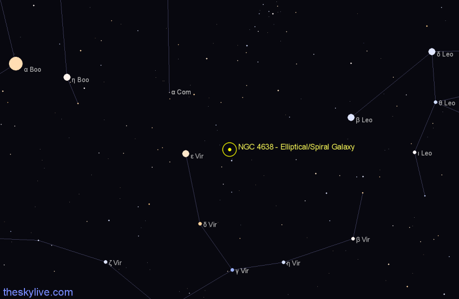 Finder chart NGC 4638 - Elliptical/Spiral Galaxy in Virgo star