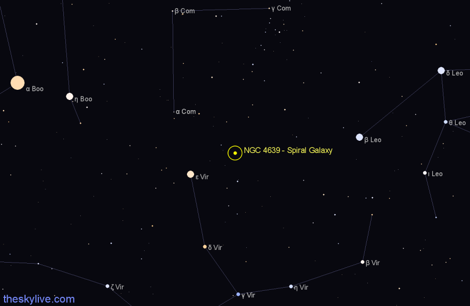 Finder chart NGC 4639 - Spiral Galaxy in Virgo star