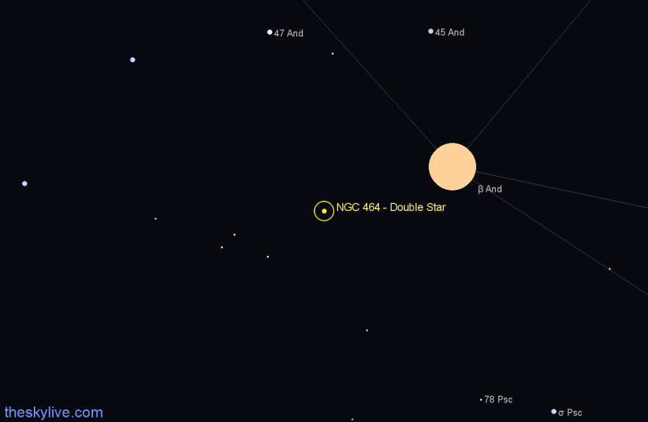 Finder chart NGC 464 - Double Star in Andromeda star