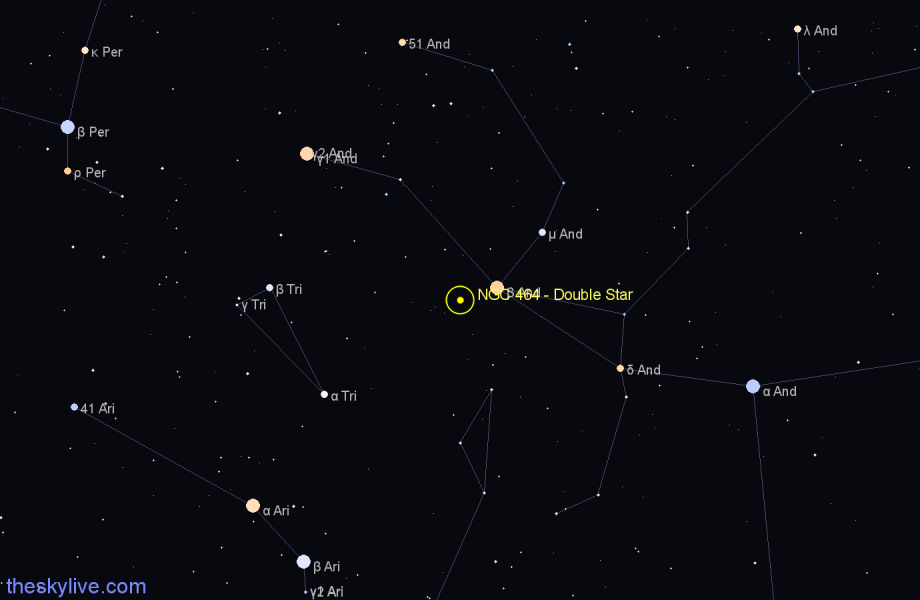 Finder chart NGC 464 - Double Star in Andromeda star