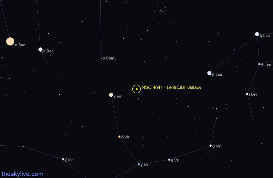 Finder chart NGC 4641 - Lenticular Galaxy in Virgo star