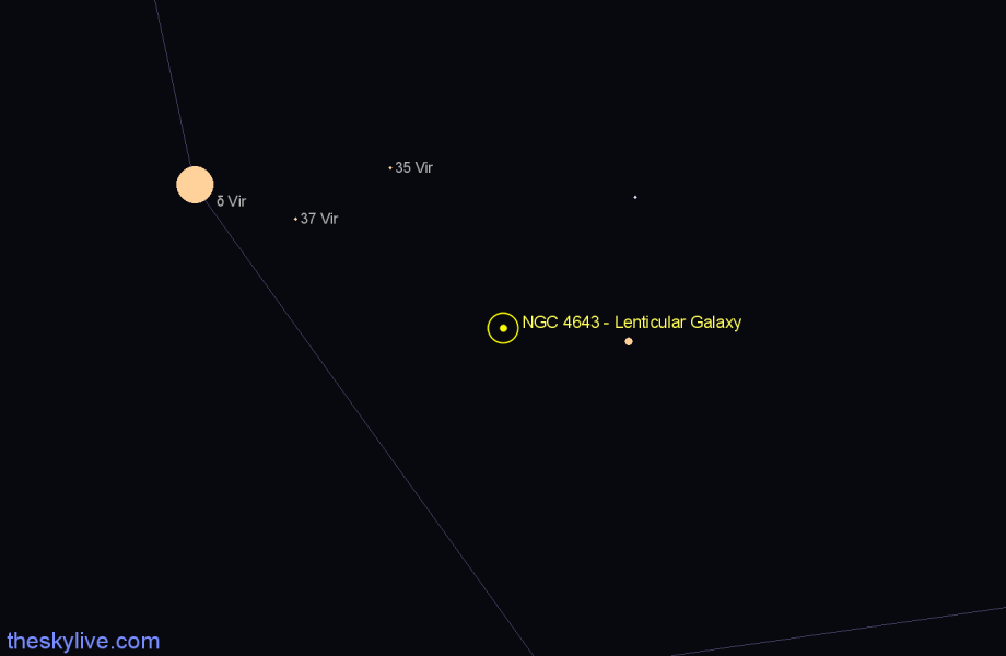 Finder chart NGC 4643 - Lenticular Galaxy in Virgo star