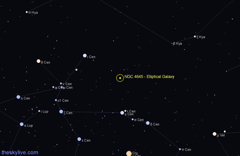Finder chart NGC 4645 - Elliptical Galaxy in Centaurus star