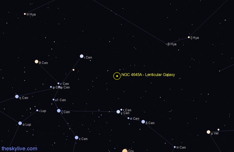 Finder chart NGC 4645A - Lenticular Galaxy in Centaurus star