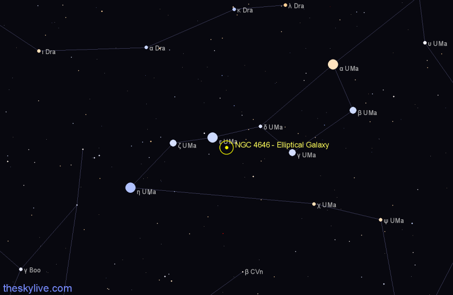 Finder chart NGC 4646 - Elliptical Galaxy in Ursa Major star