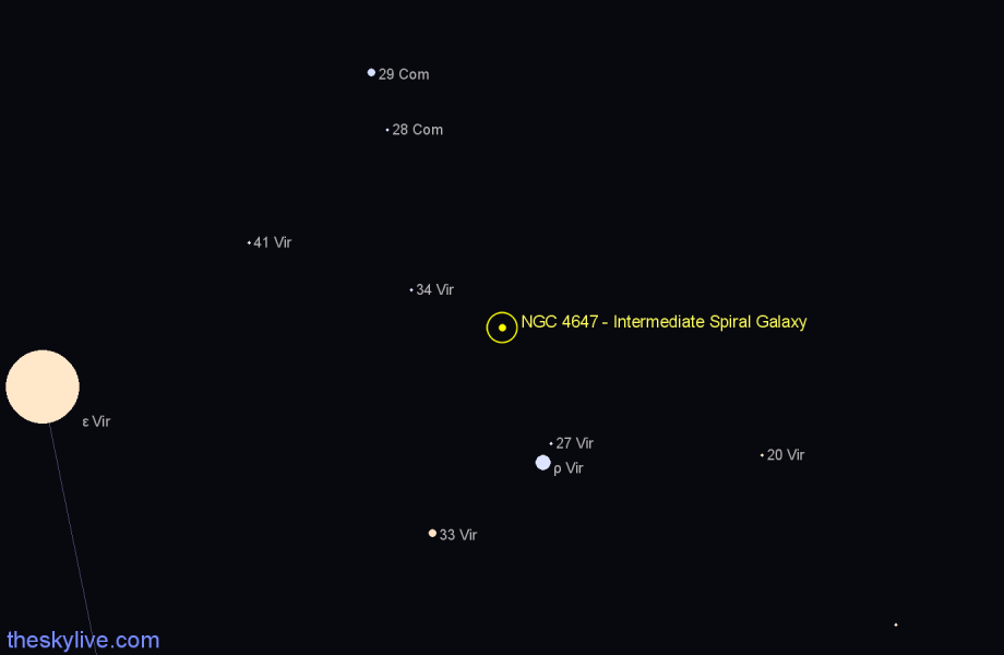 Finder chart NGC 4647 - Intermediate Spiral Galaxy in Virgo star