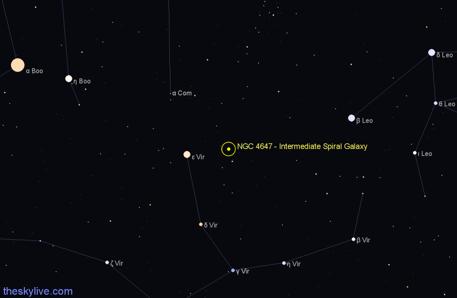 Finder chart NGC 4647 - Intermediate Spiral Galaxy in Virgo star